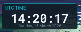Clock widget showing UTC time and date